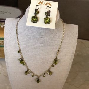 1928 to 2028! Peridot Green Crystal Dangle 1928 Necklace and 2028 Earrings